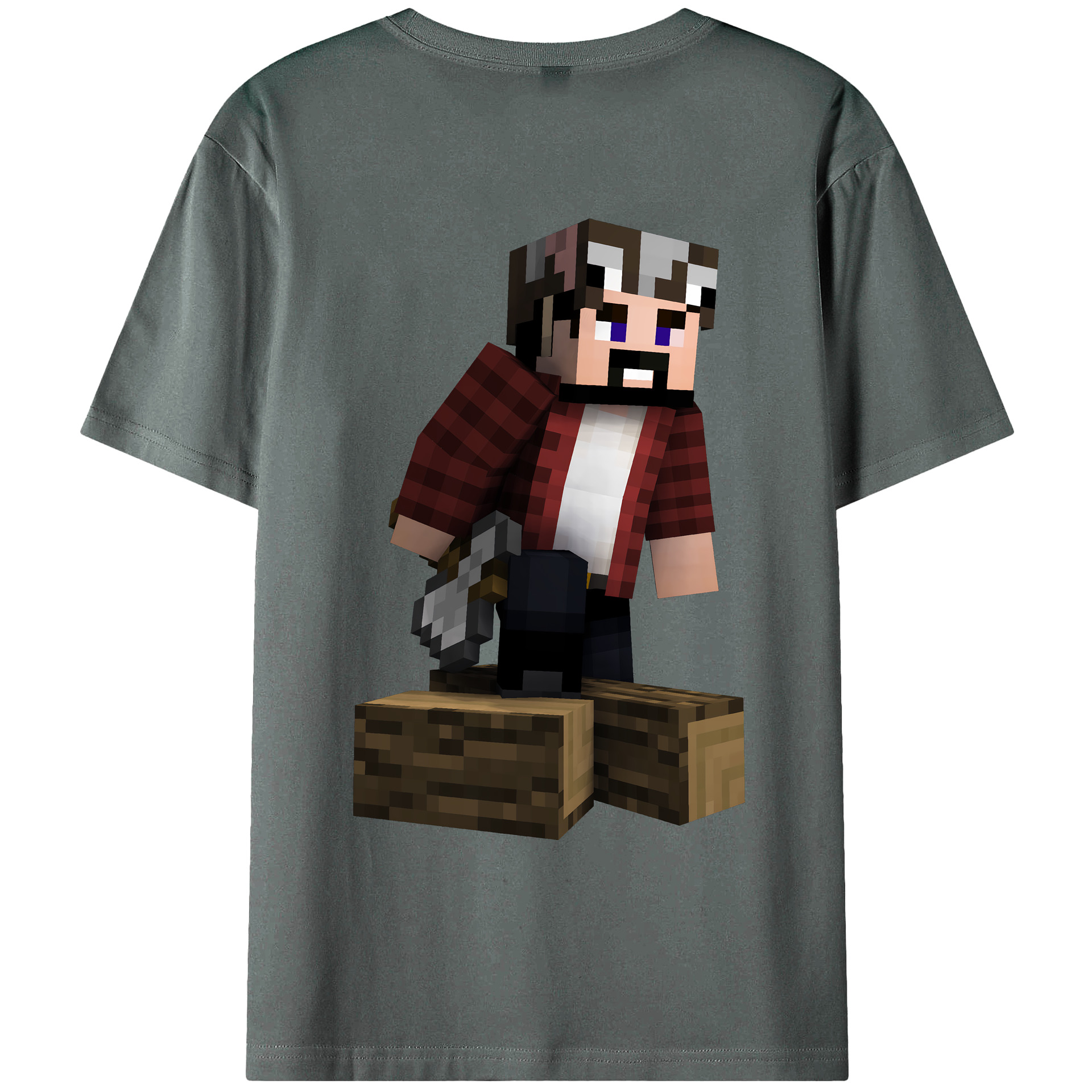 （画像用） マインクラフト ブロックの世界 Minecraft MC Block world 綿100％ メンズ半袖Tシャツ（バックプリント） 通気性